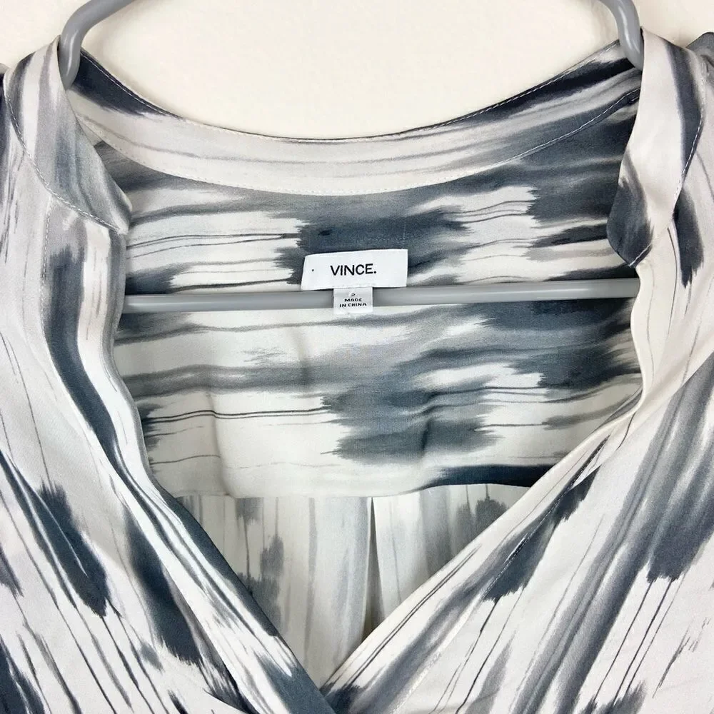 Vince Black Brush Silk V-Neck Blouse